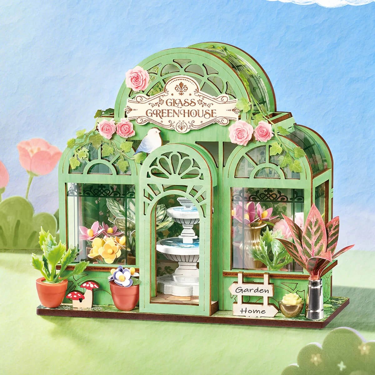 Rolife Green Fountain Garden DIY Miniature Kit - Little Worlds