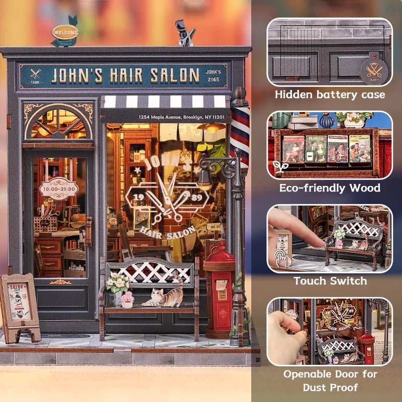 CuteBee John's Hair Salon Miniature House DIY Kit - Little Worlds