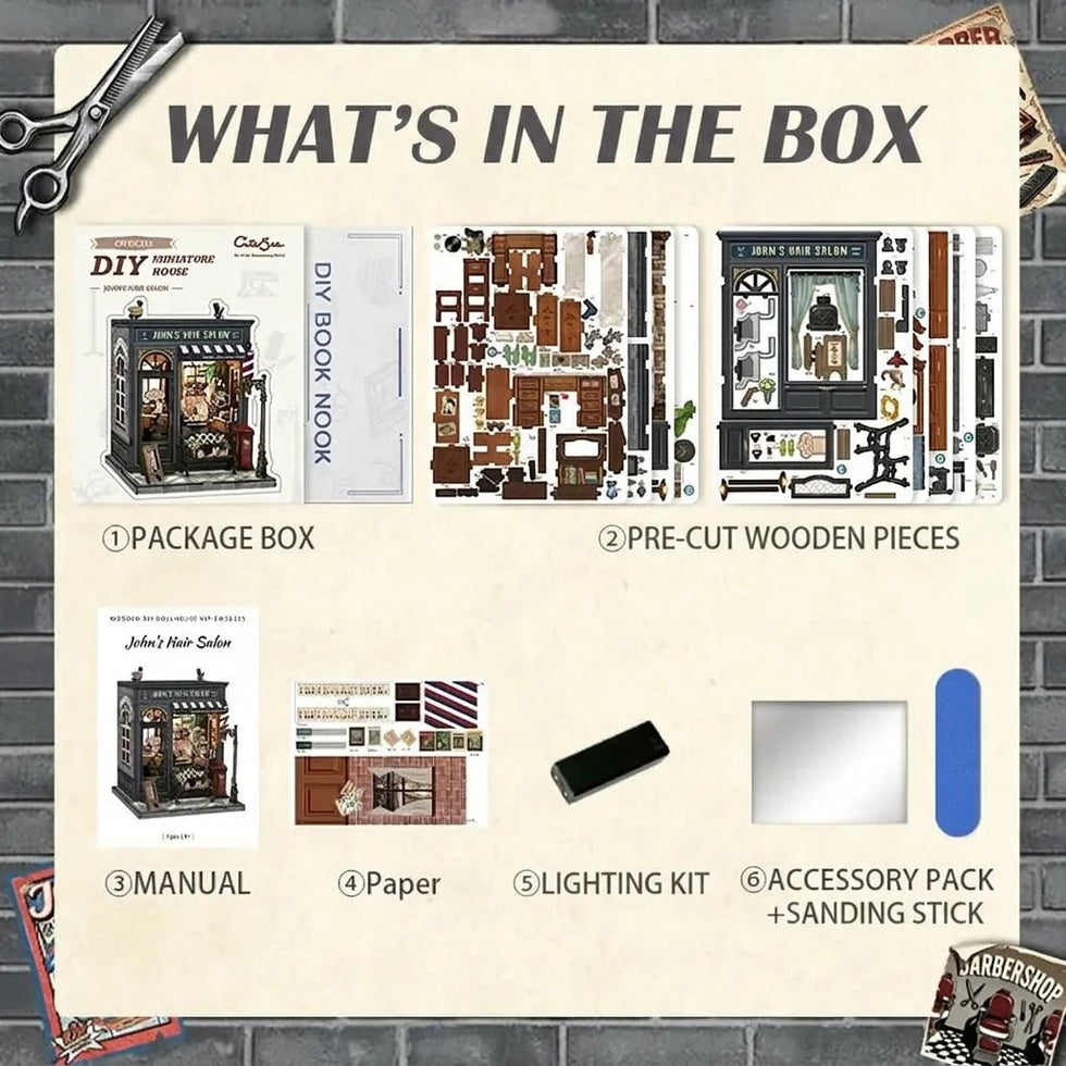 CuteBee John's Hair Salon miniature house DIY kit