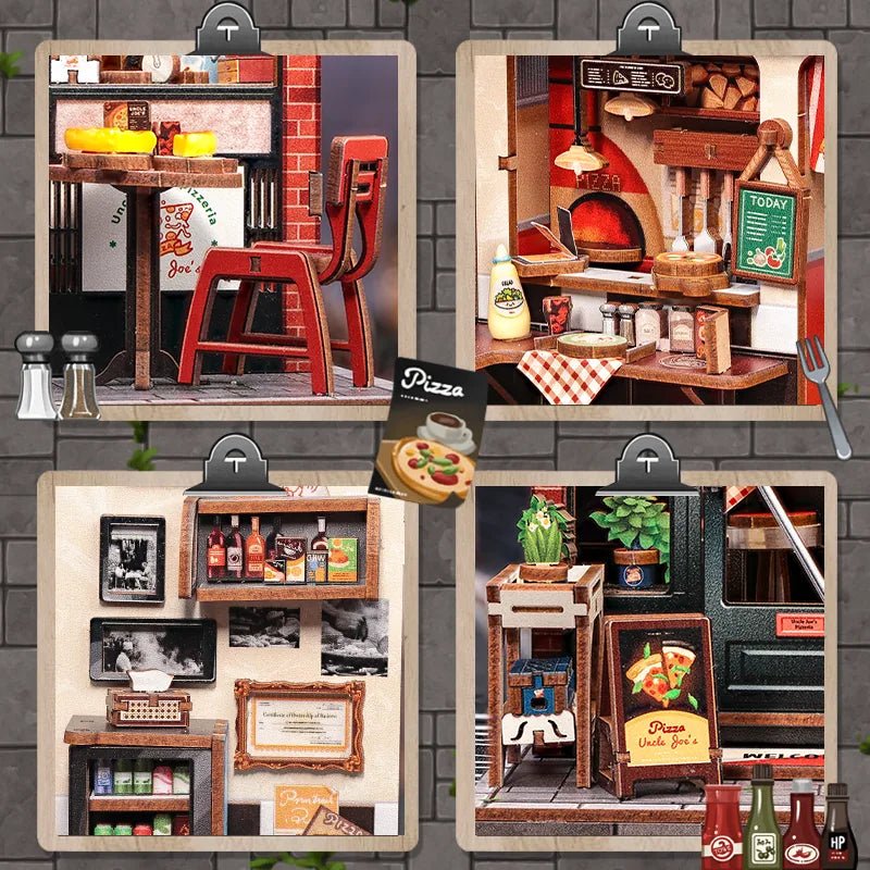 CuteBee Uncle Joe's Pizzeria Miniature House DIY Kit - Little Worlds