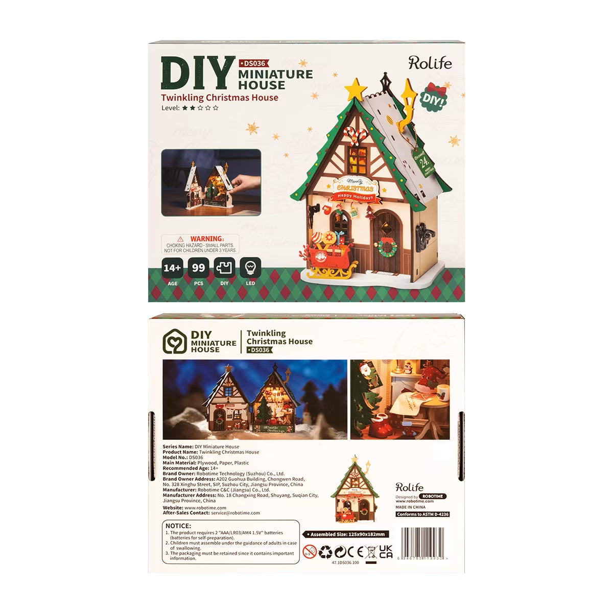 Rolife Twinkling Christmas House DIY Miniature Kit - Little Worlds